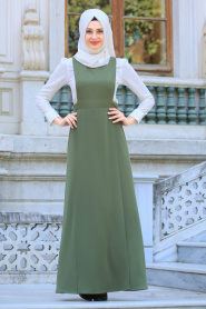Neva Style - Khaki Hijab Dress 7056HK - Thumbnail