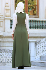 Neva Style - Khaki Hijab Dress 7056HK - Thumbnail
