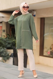 Neva Style - Khaki Hijab Dual Suit Dress 12103HK - Thumbnail