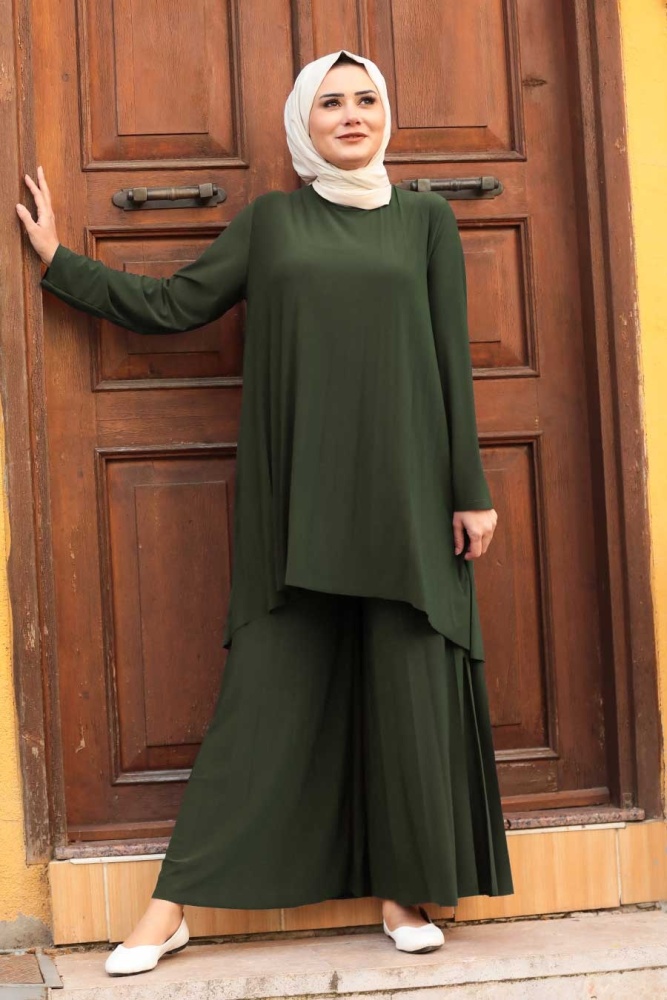 Neva Style - Khaki Hijab Dual Suit Dress 50054HK - 1