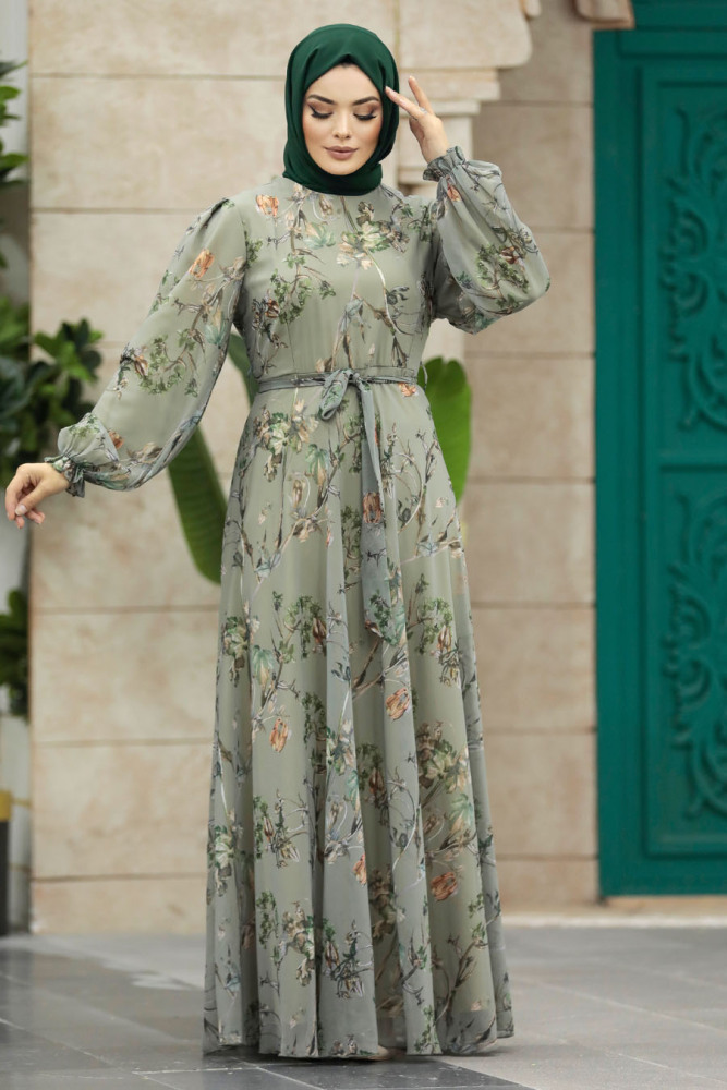 Neva Style - Khaki Hijab For Women Dress 33085HK - 2