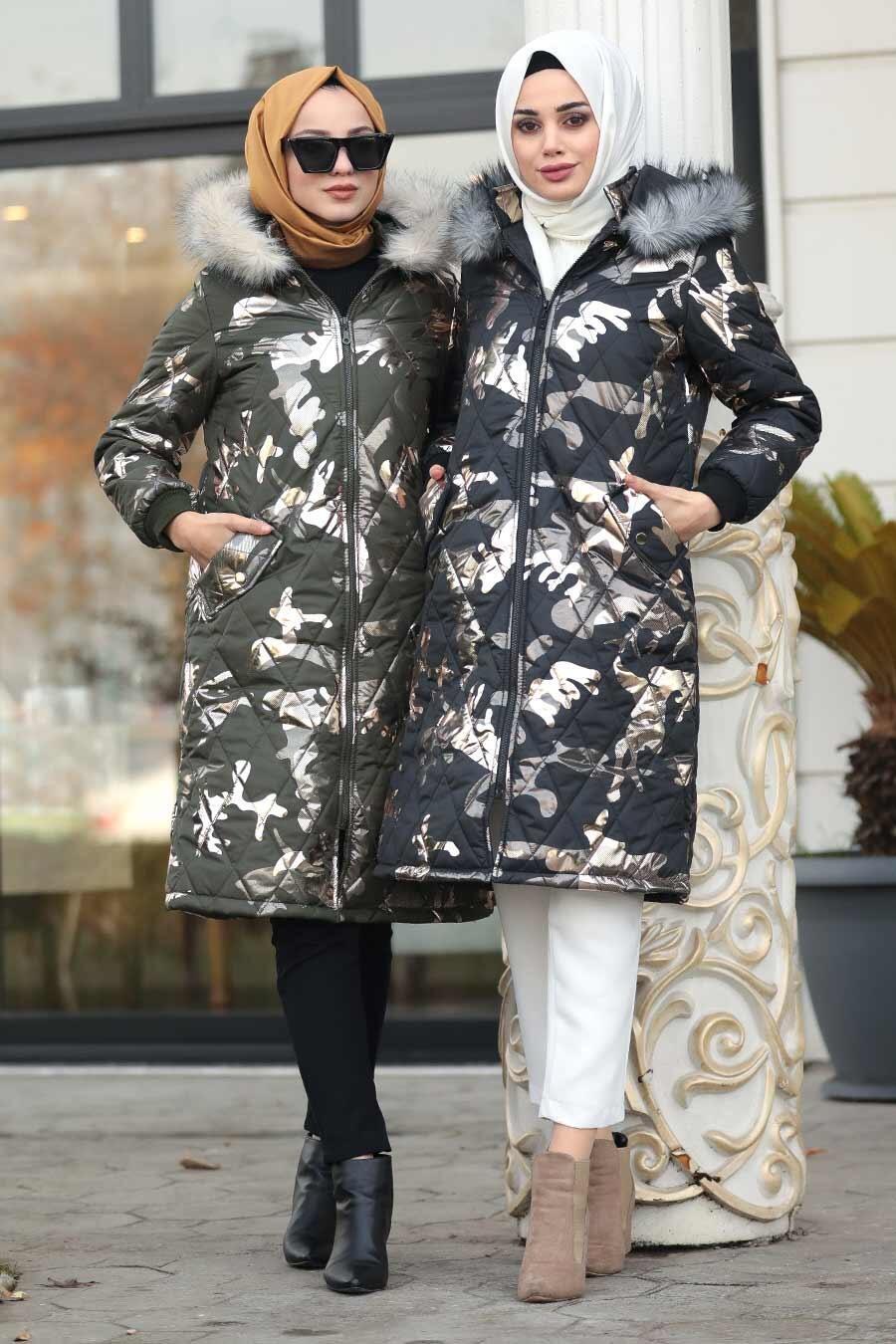 Neva Style - Khaki Hijab İnflatable Coat 9060HK
