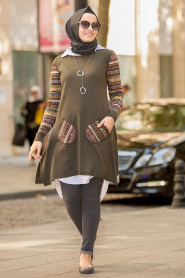 Neva Style - Khaki Hijab Knitwear Tunic 15367HK - Thumbnail