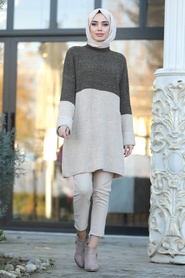 Neva Style - Khaki Hijab Knitwear Tunic 3268HK - Thumbnail