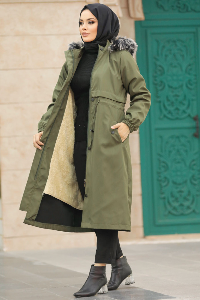 Neva Style - Khaki Hijab Parka Coat 60651HK - 1