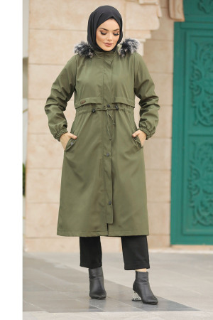 Neva Style - Khaki Hijab Parka Coat 60651HK - 3