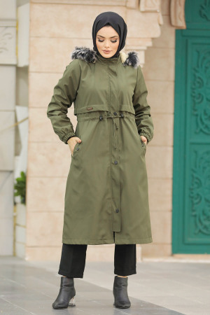 Neva Style - Khaki Hijab Parka Coat 60651HK - 2