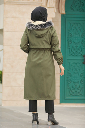 Neva Style - Khaki Hijab Parka Coat 60651HK - 5