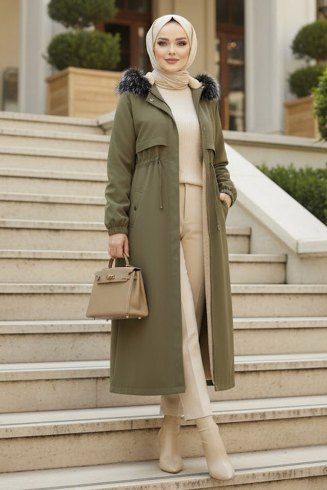 Khaki Hijab Parka Coat 60651HK - NEVASTYLE