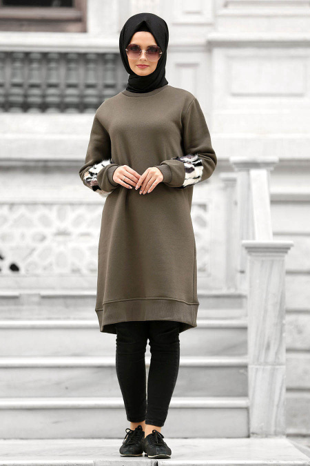 Neva Style - Khaki Hijab Sweatshirt 1544HK