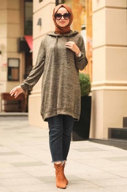Neva Style - Khaki Hijab Sweatshirt 9059HK - Thumbnail