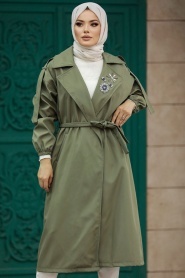 Neva Style - Khaki Hijab Trench Coat 639HK - Thumbnail