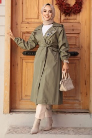 Neva Style - Khaki Hijab Trench Coat 639HK - Thumbnail