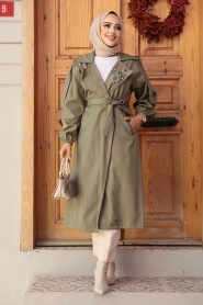 Neva Style - Khaki Hijab Trench Coat 639HK - Thumbnail