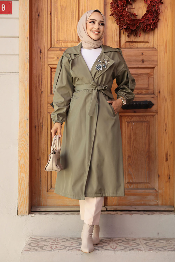 Neva Style - Khaki Hijab Trench Coat 639HK - 1