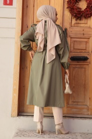 Neva Style - Khaki Hijab Trench Coat 639HK - Thumbnail