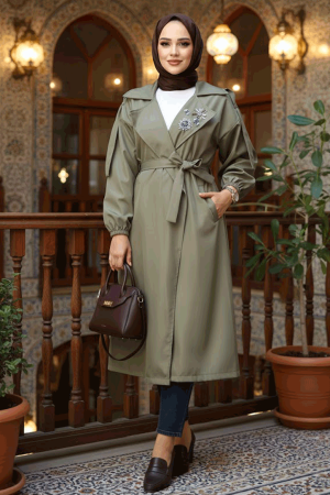 Khaki Hijab Trench Coat 639HK - 1