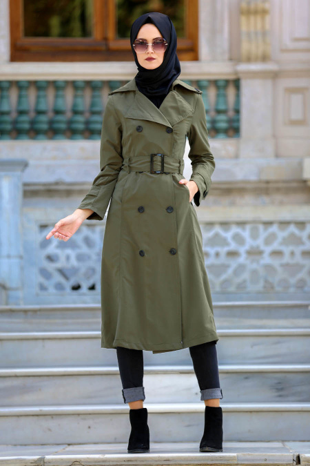 Neva Style - Khaki Hijab Trenchcoat 2097HK