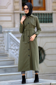 Neva Style - Khaki Hijab Trenchcoat 21190HK - Thumbnail