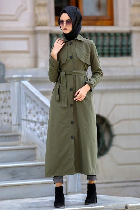 Neva Style - Khaki Hijab Trenchcoat 21190HK