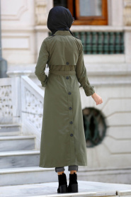 Neva Style - Khaki Hijab Trenchcoat 21190HK - Thumbnail