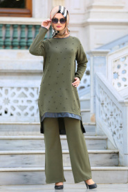 Neva Style - Khaki Hijab Trico Suit 1585HK - Thumbnail