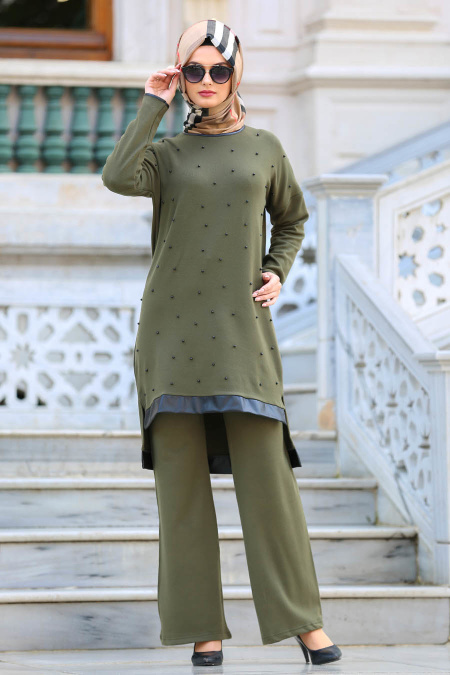 Neva Style - Khaki Hijab Trico Suit 1585HK