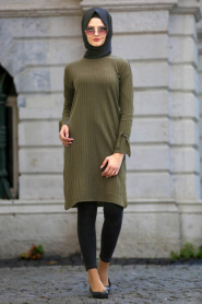 Neva Style - Khaki Hijab Trico Tunic 15109HK - Thumbnail