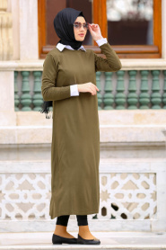 Neva Style - Khaki Hijab Trico Tunic 15122HK - Thumbnail