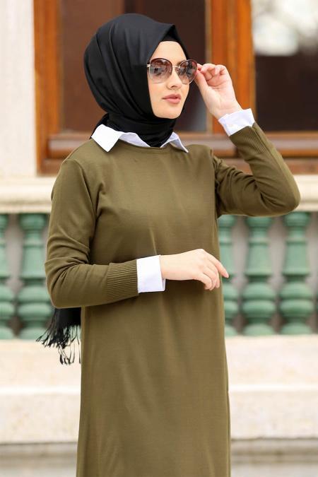 Neva Style - Khaki Hijab Trico Tunic 15122HK - 2