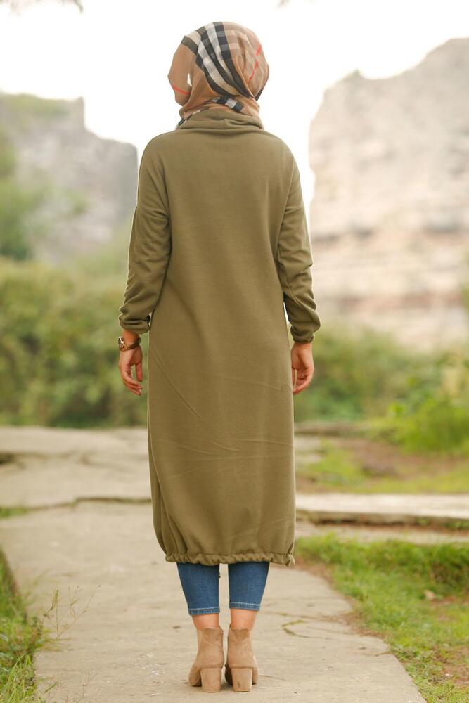 Boğazlı Haki Tesettür Elbise 2471HK - 2
