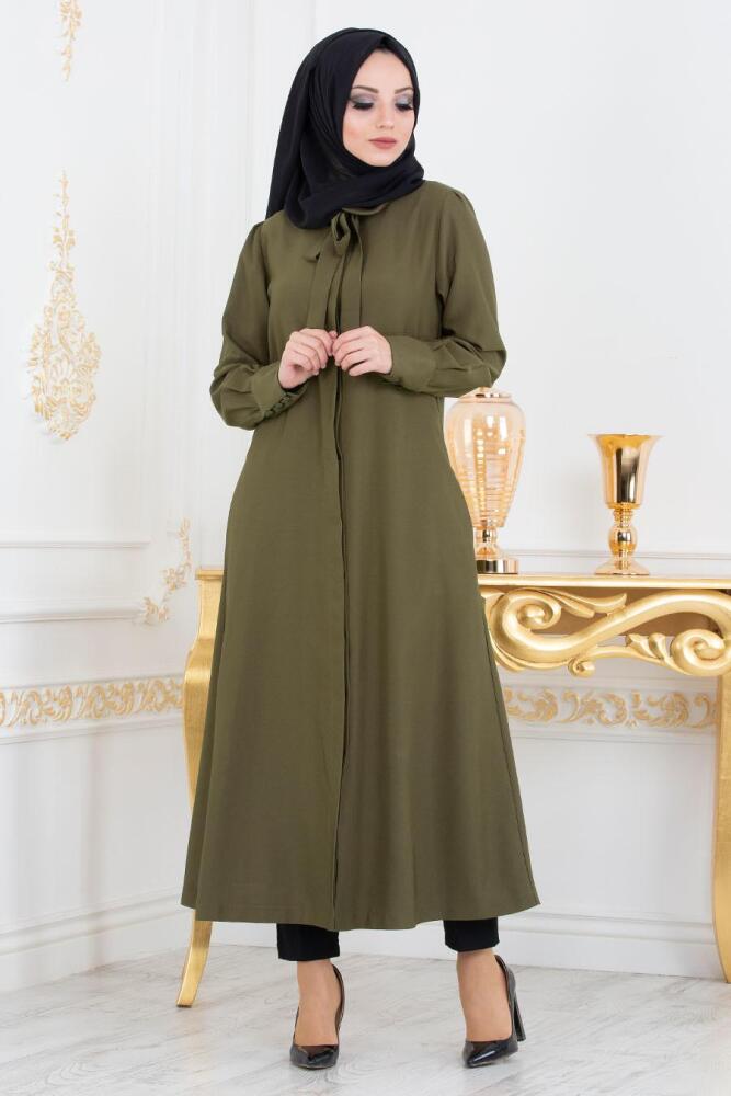 Gizli Düğmeli Haki Tesettür Tunik 51181HK - 1