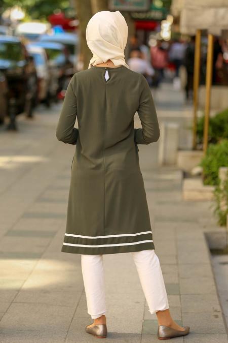 Payet Detaylı Haki Tesettür Tunik 53610HK - 2