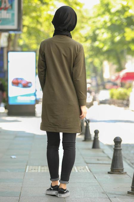 Bağcıklı Haki Tesettür Tunik 76480HK - 2