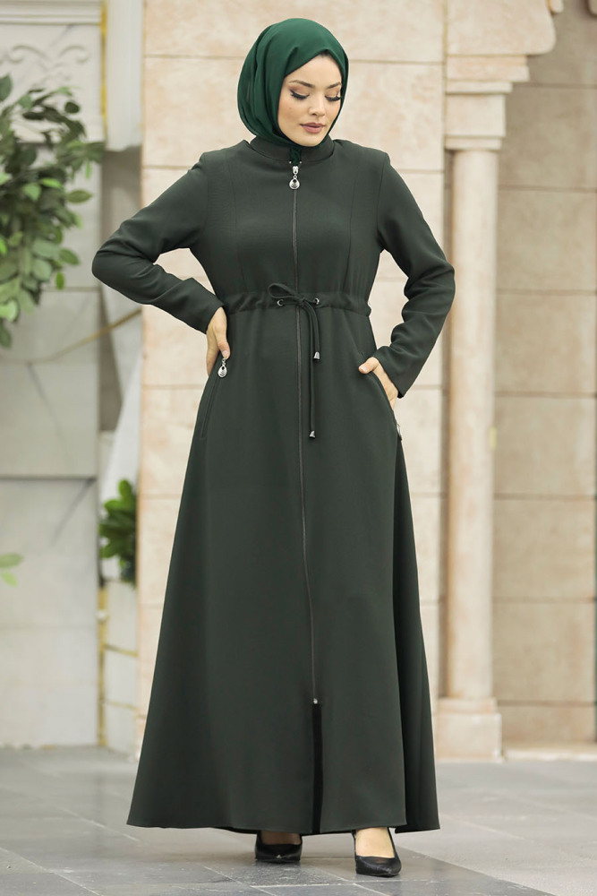 Neva Style - Khaki Hijab Turkish Abaya 60125HK - 2