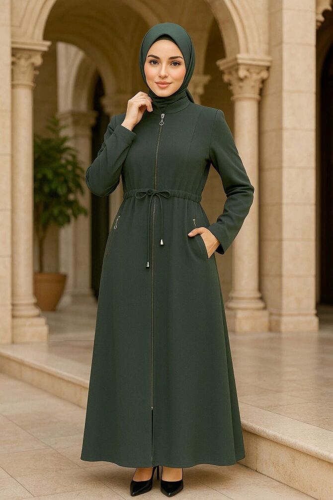Khaki Hijab Turkish Abaya 60125HK - 1