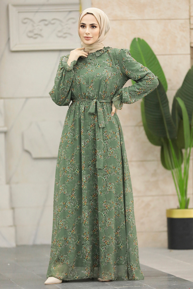 Khaki Hijab Turkish Dress 29712HK - 2