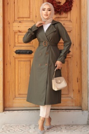 Neva Style - Khaki Hijab Turkish Trench Coat 5942HK - Thumbnail