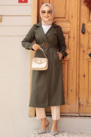 Neva Style - Khaki Hijab Turkish Trench Coat 5942HK - Thumbnail