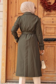 Neva Style - Khaki Hijab Turkish Trench Coat 5942HK - Thumbnail