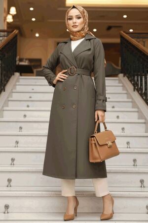 Khaki Hijab Turkish Trench Coat 5942HK 