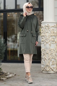Neva Style - Khaki Hijab Velvet Tunic 12044HK - Thumbnail