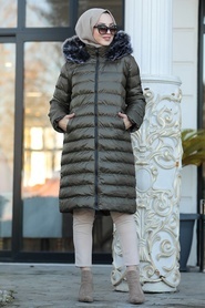 Neva Style - Khaki İnflatable Coat 2512HK - Thumbnail