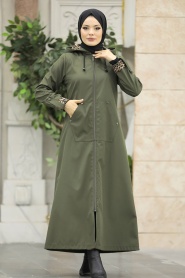 Neva Style - Khaki Islamic Clothing Coat 60623HK - Thumbnail