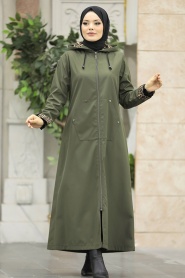 Neva Style - Khaki Islamic Clothing Coat 60623HK - Thumbnail