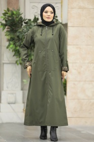 Neva Style - Khaki Islamic Clothing Coat 60623HK - Thumbnail