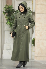 Neva Style - Khaki Islamic Clothing Coat 60623HK - Thumbnail