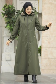 Neva Style - Khaki Islamic Clothing Coat 60623HK - Thumbnail