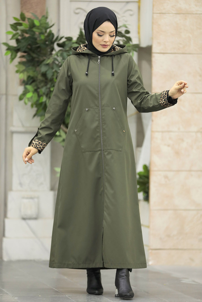 Neva Style - Khaki Islamic Clothing Coat 60623HK - 5