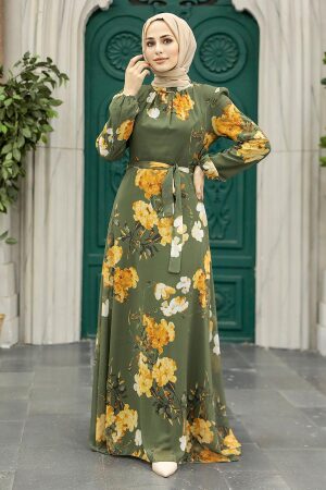 Khaki Islamic Clothing Dress 27940HK - 1